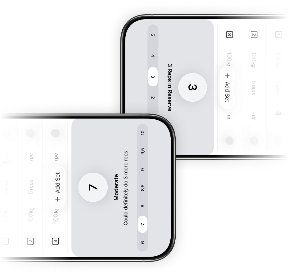 Track Effort RPE and RIR custom keyboards mockup screen