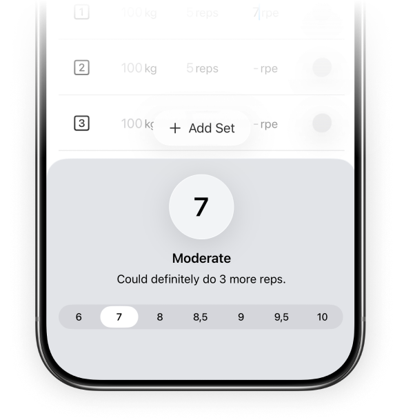 Plates app native RPE tracking interface with effort description